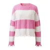 100% Wool Distressed Hem Striped Cable Knit Sweater sold by COMOBOCA
