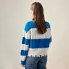 100% Wool Distressed Hem Striped Cable Knit Sweater sold by COMOBOCA