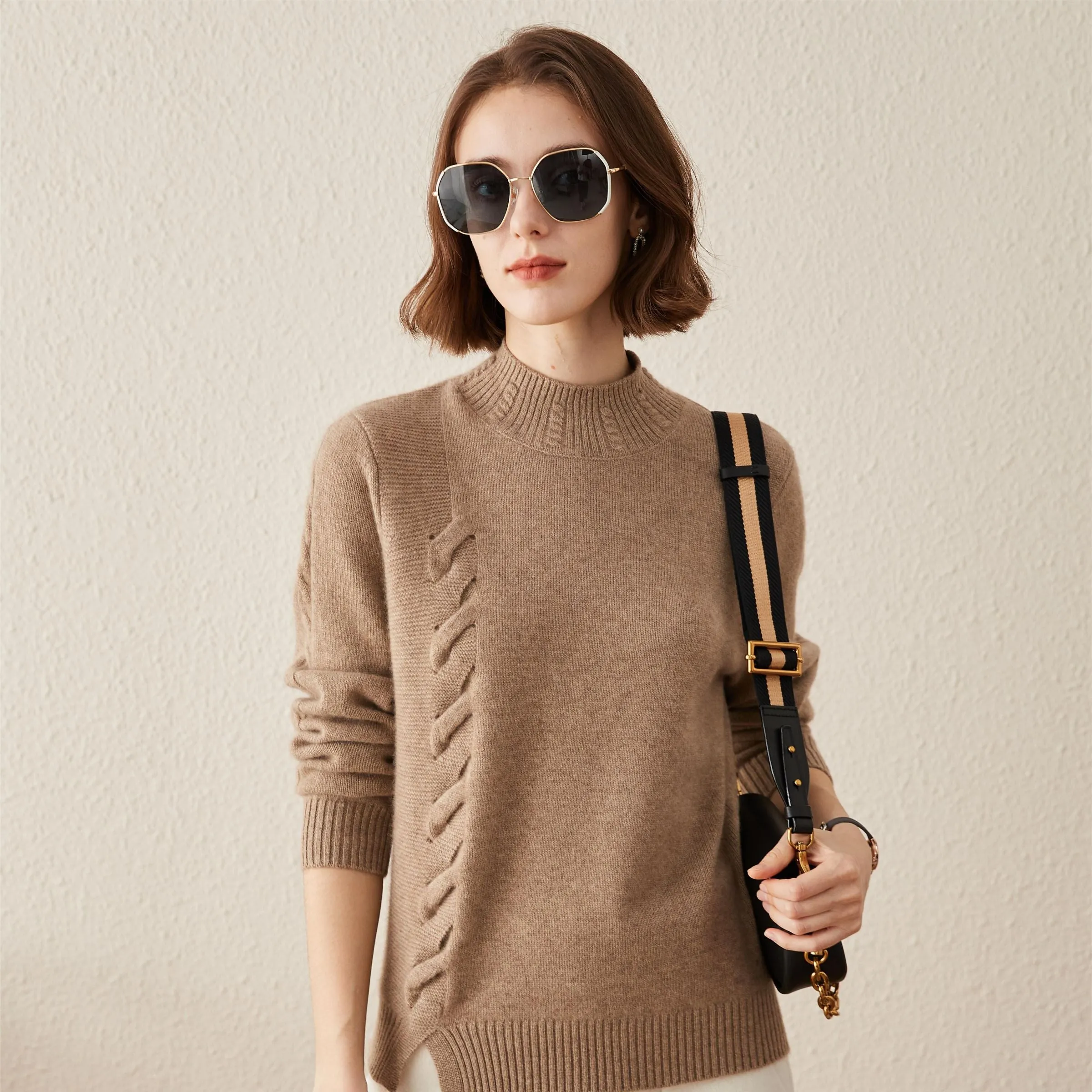 100% Cashmere Women's Ribbed Cable Knit Sweater sold by COMOBOCA product image thumbnail 4