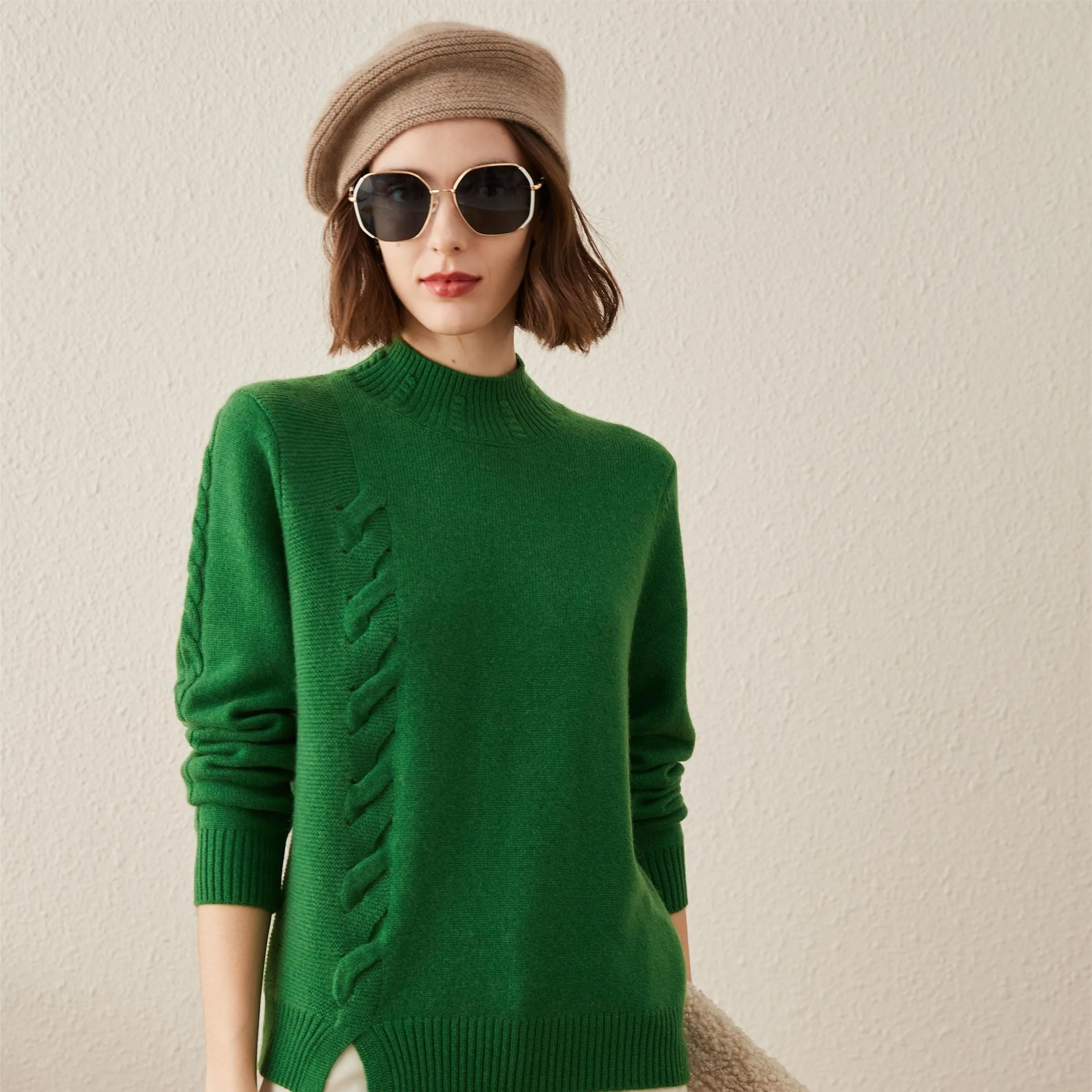100% Cashmere Women's Ribbed Cable Knit Sweater sold by COMOBOCA product image thumbnail 3