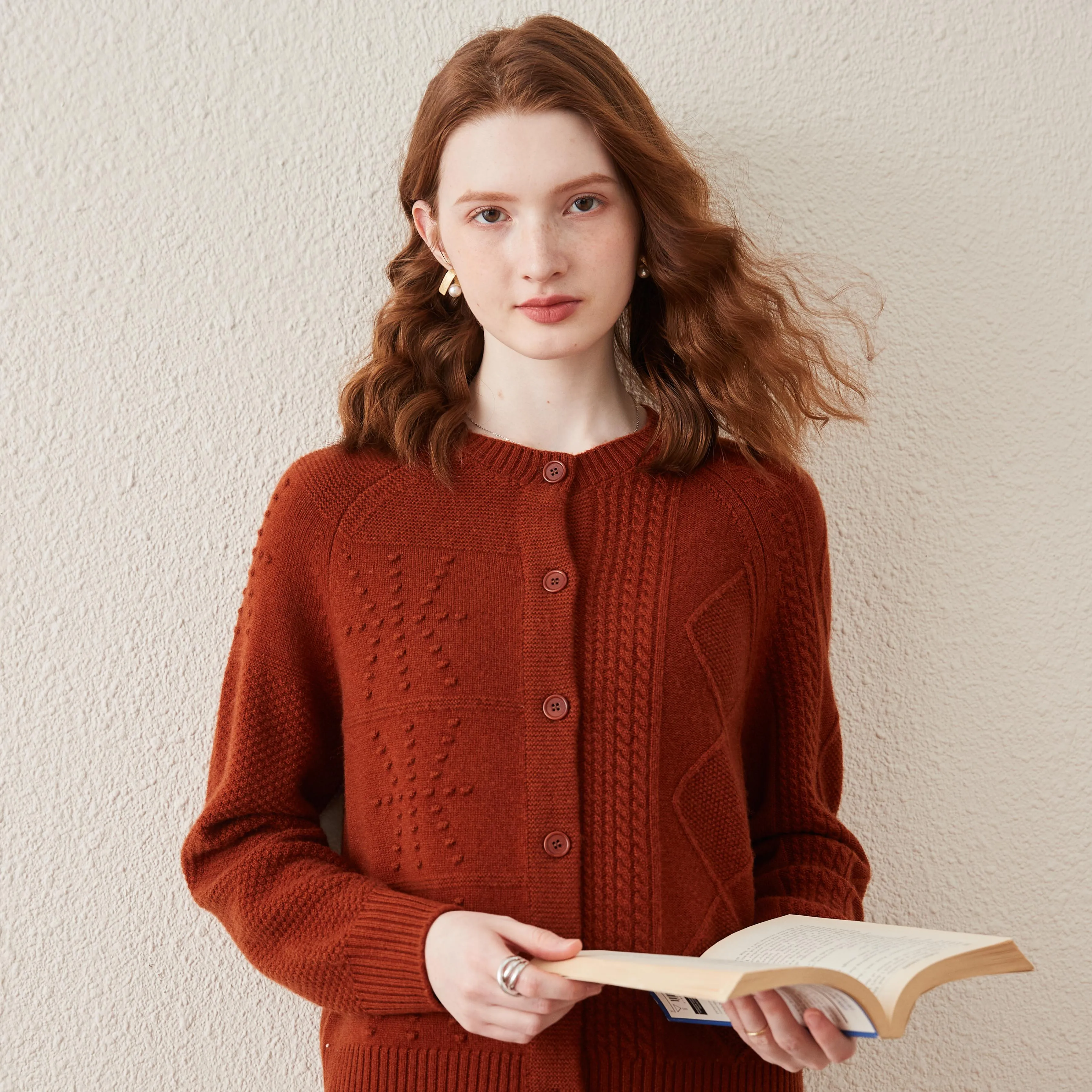 100% Wool Women's Ribbed Knit Cardigan sold by COMOBOCA product image thumbnail 3