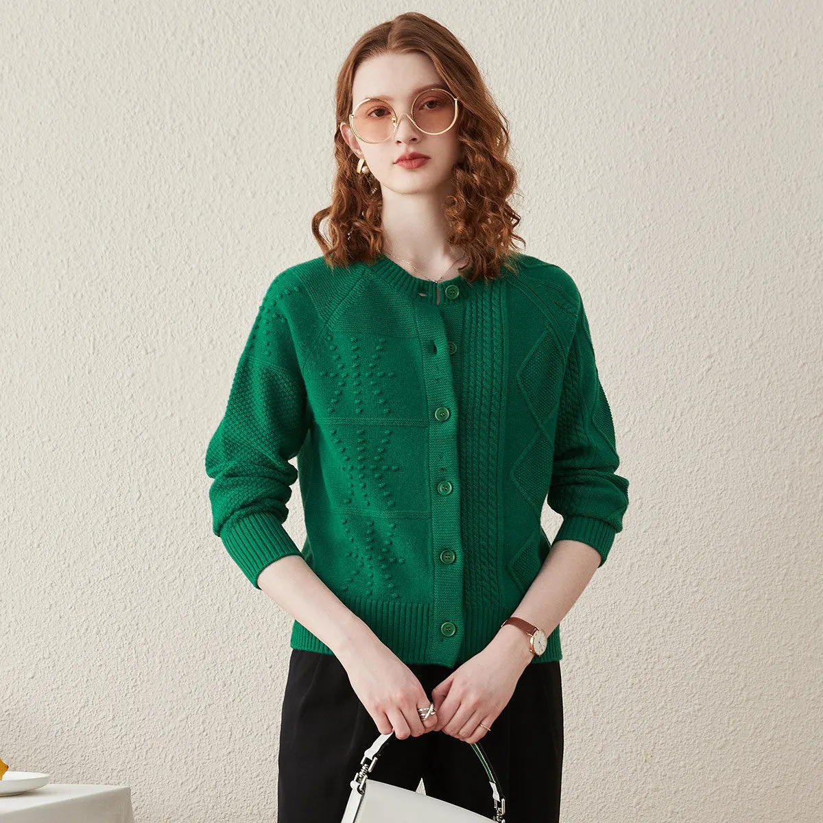 100% Wool Women's Ribbed Knit Cardigan sold by COMOBOCA product image thumbnail 2