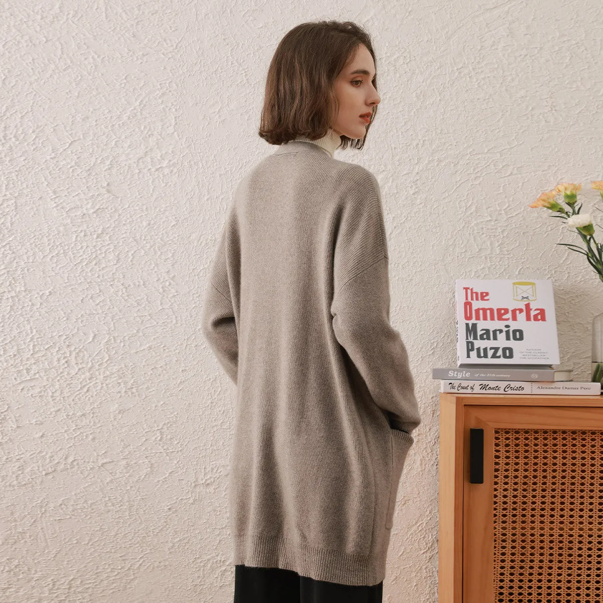 100% Cashmere Women's Cardigan Long Knit Coat sold by COMOBOCA product image thumbnail 3