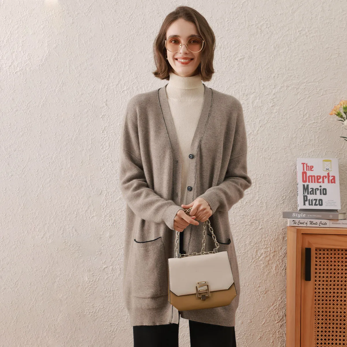 100% Cashmere Women's Cardigan Long Knit Coat sold by COMOBOCA