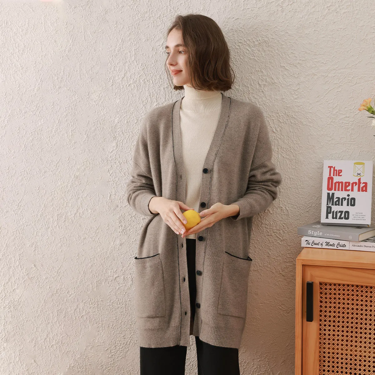 100% Cashmere Women's Cardigan Long Knit Coat sold by COMOBOCA product image thumbnail 2