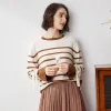100% Cashmere Striped Knit Sweater with Ribbon Cuffs sold by COMOBOCA