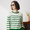 100% Cashmere Striped Knit Sweater with Ribbon Cuffs sold by COMOBOCA