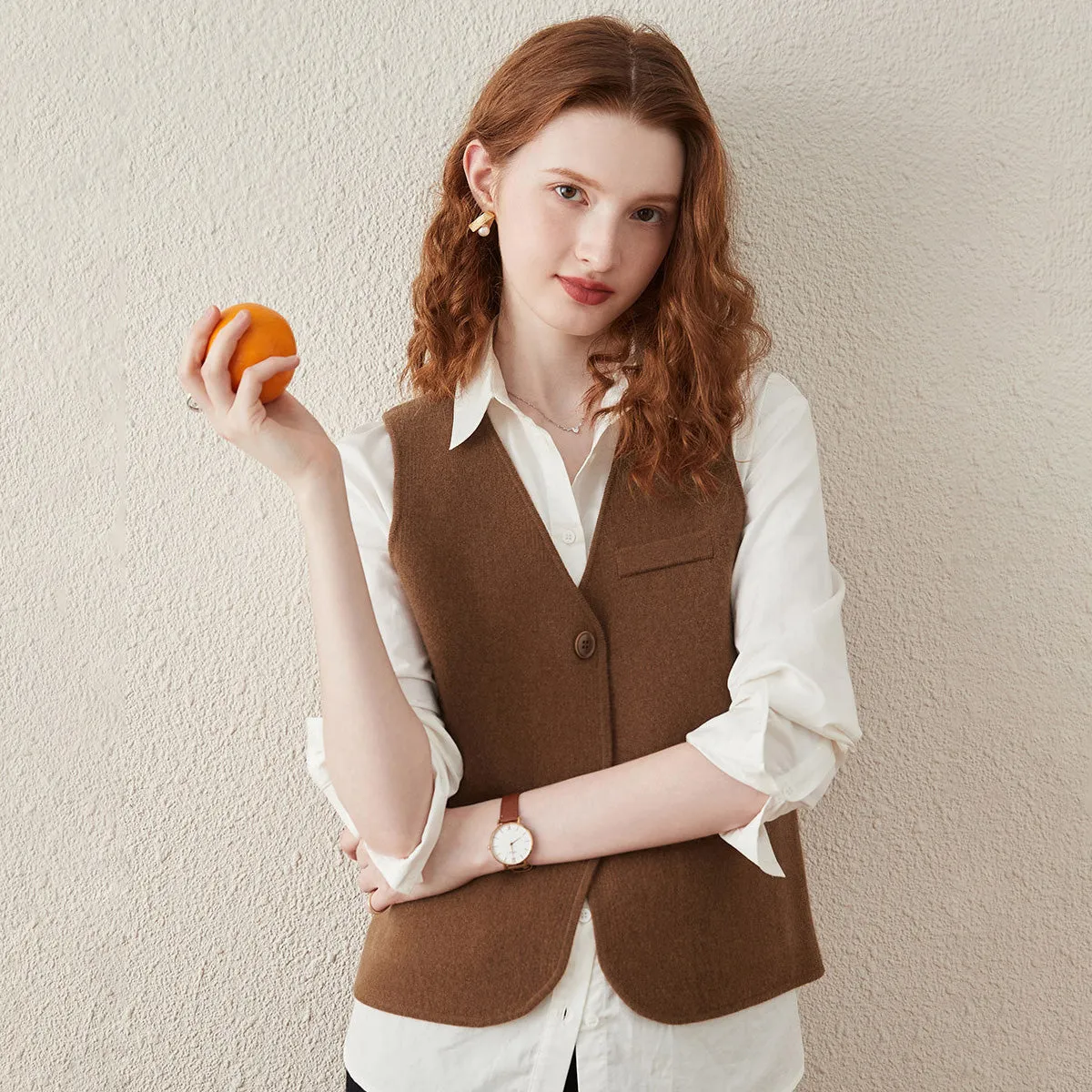 100% Wool Elegant Sleeveless Button-Up Vest sold by COMOBOCA product image thumbnail 5