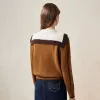 100% Wool Women's Cable Knit Sweater with Bow Collar sold by COMOBOCA