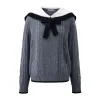 100% Wool Women's Cable Knit Sweater with Bow Collar sold by COMOBOCA