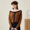 100% Wool Women's Cable Knit Sweater with Bow Collar sold by COMOBOCA