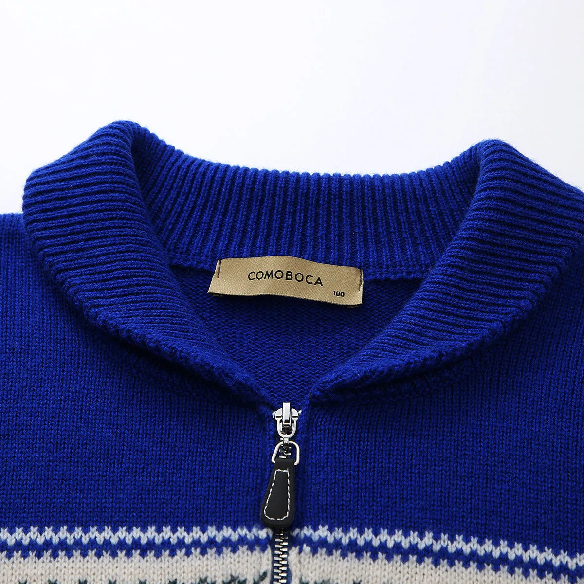 100% Wool Cozy Nordic Style Half-Zip Sweater sold by COMOBOCA product image thumbnail 3