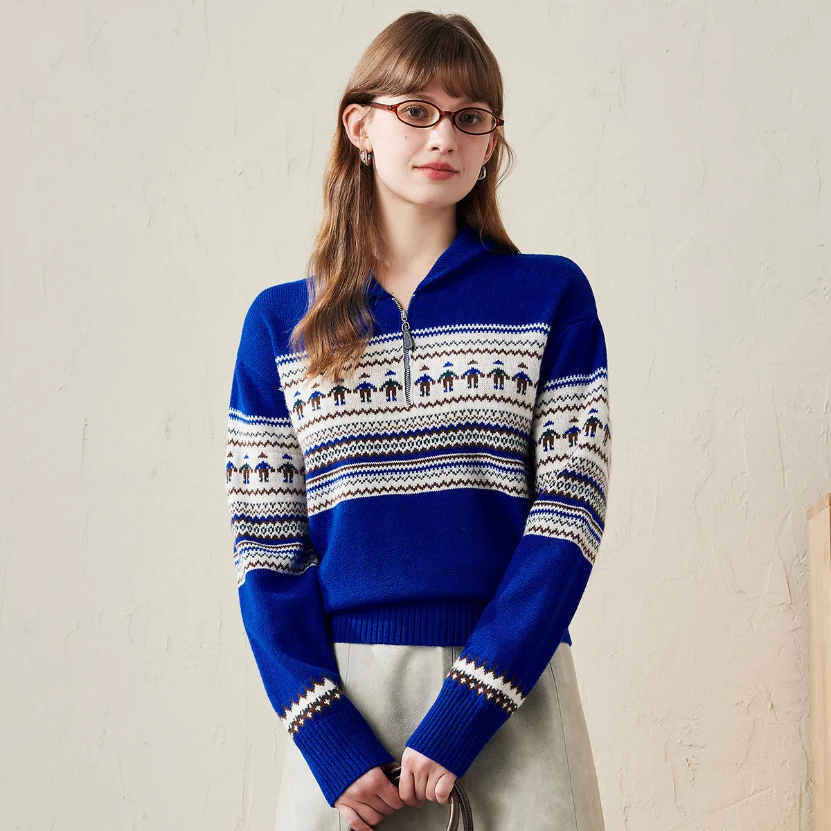 100% Wool Cozy Nordic Style Half-Zip Sweater sold by COMOBOCA