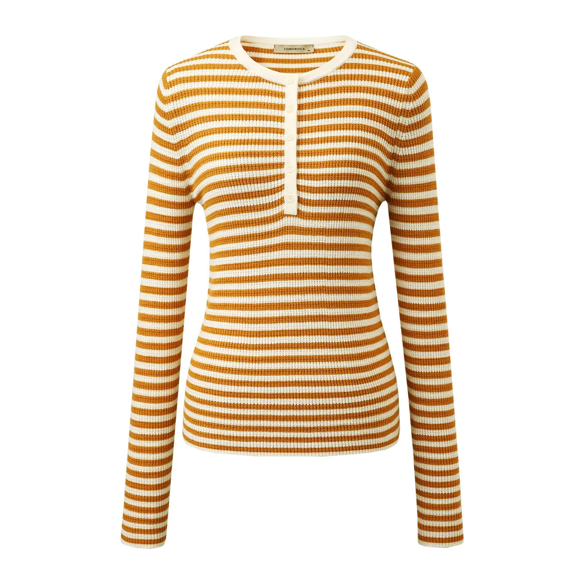 100% Wool Striped Ribbed Henley Neckline Sweater sold by COMOBOCA product image thumbnail 3
