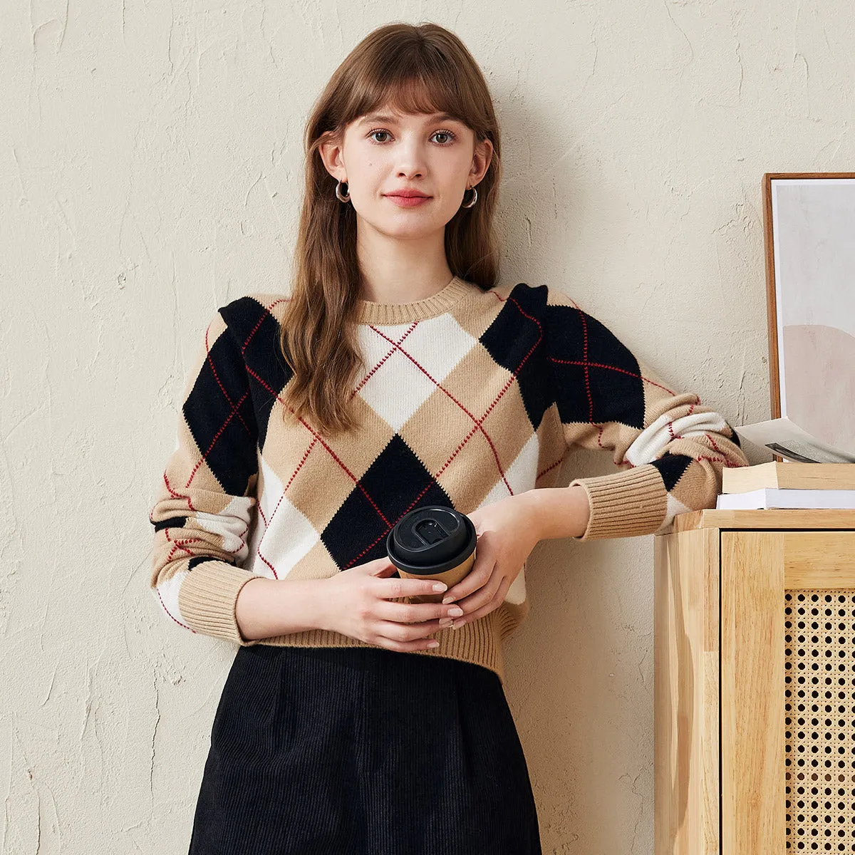 100% Wool Women's Argyle Pattern Knit Sweater sold by COMOBOCA product image thumbnail 3