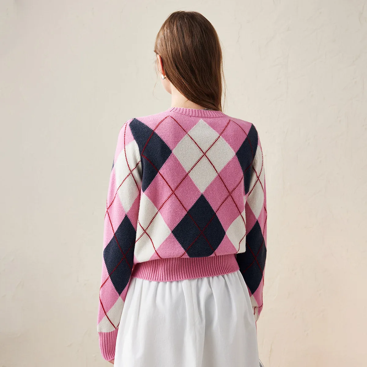 100% Wool Women's Argyle Pattern Knit Sweater sold by COMOBOCA product image thumbnail 2
