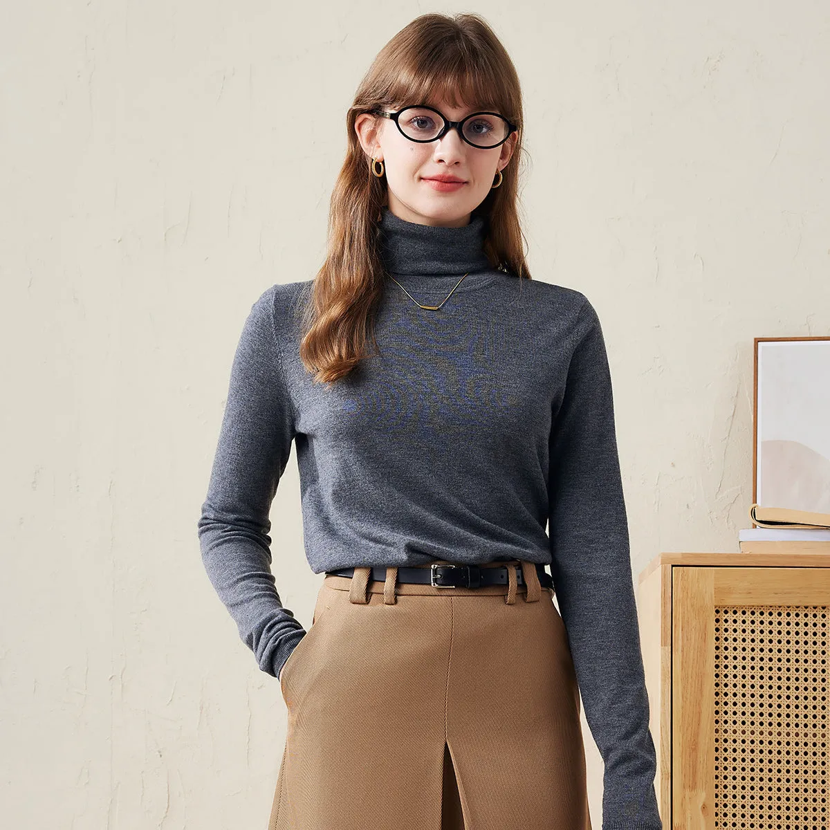 100% Wool Womens Classic Turtleneck Knit Sweater sold by COMOBOCA product image thumbnail 3