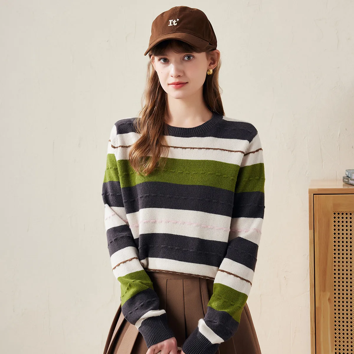 100% Wool Women's Cozy Striped Knit Sweater sold by COMOBOCA product image thumbnail 3
