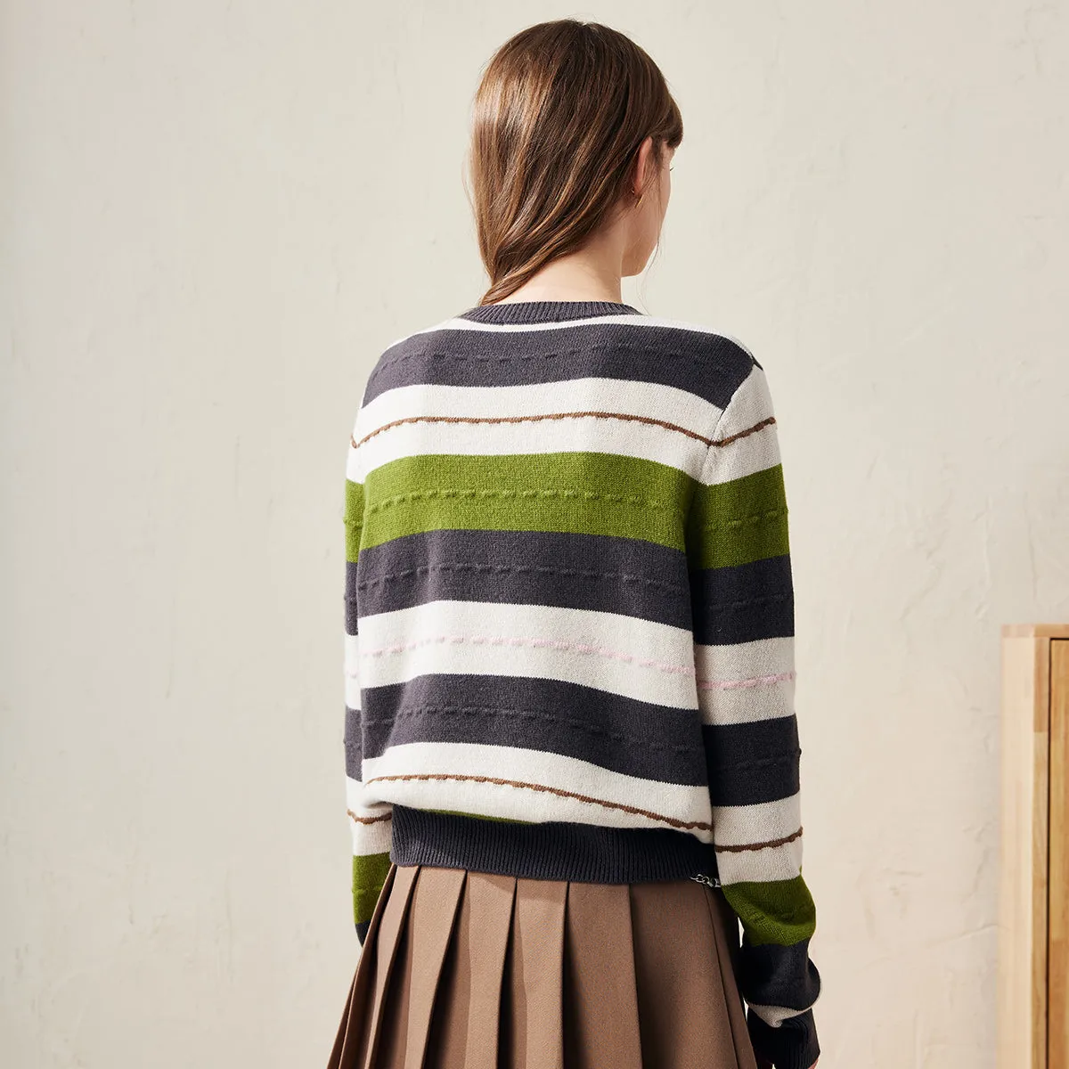 100% Wool Women's Cozy Striped Knit Sweater sold by COMOBOCA product image thumbnail 4