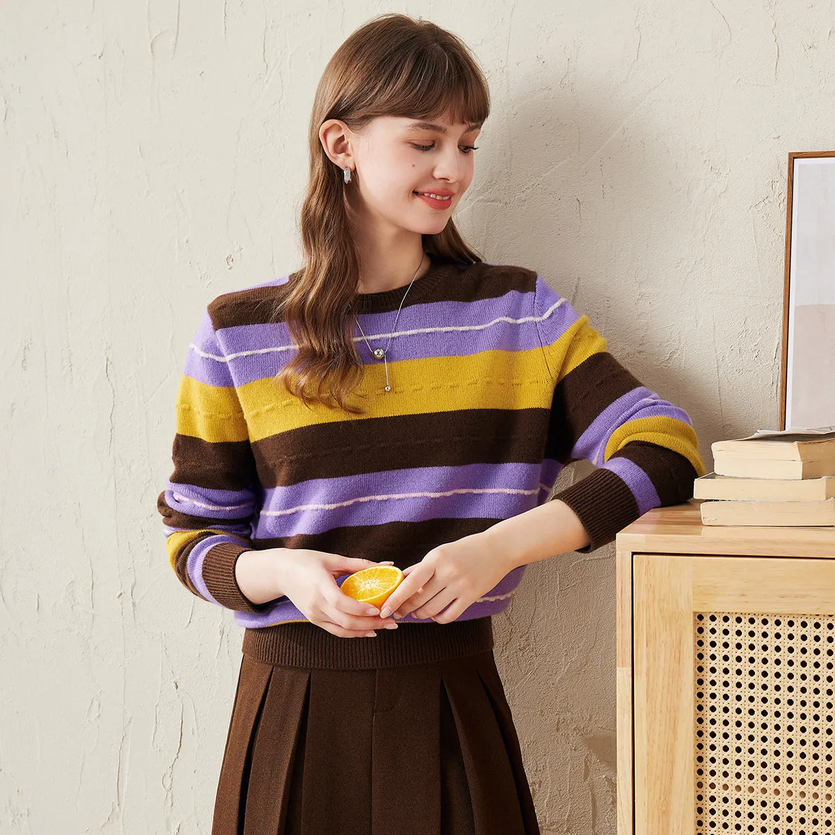100% Wool Women's Cozy Striped Knit Sweater sold by COMOBOCA product image thumbnail 2