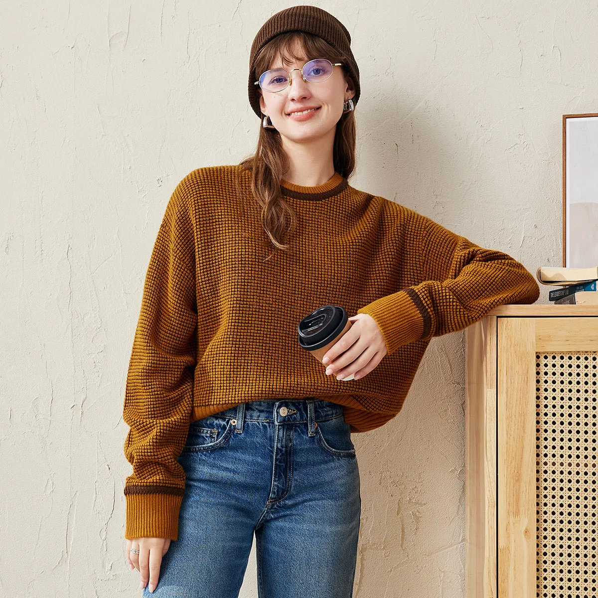 100% Wool Women's Colorblock Raglan Sleeve Sweater sold by CB Cashmere product image thumbnail 3