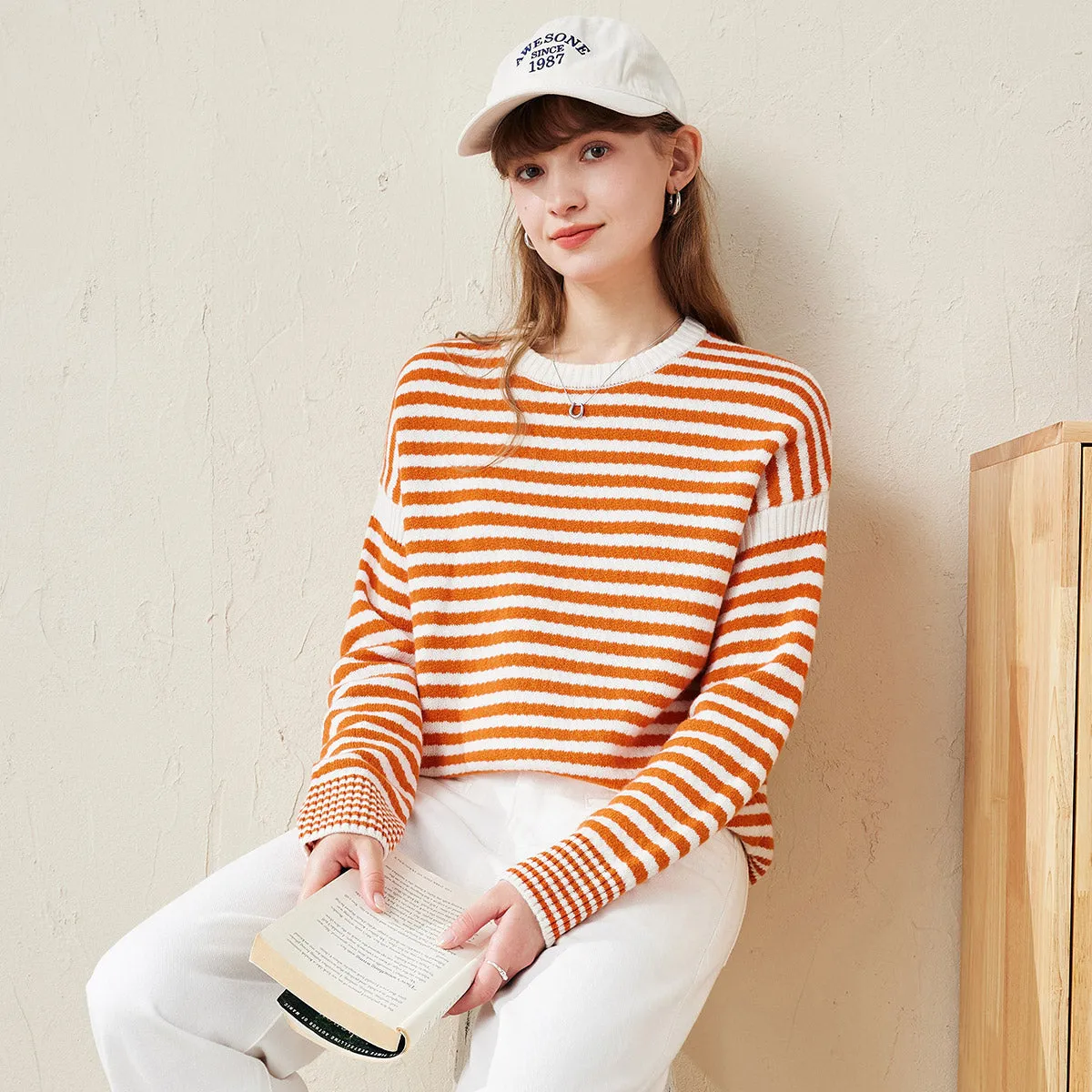 100% Wool Women's Striped Knit Pullover Sweater sold by COMOBOCA product image thumbnail 3