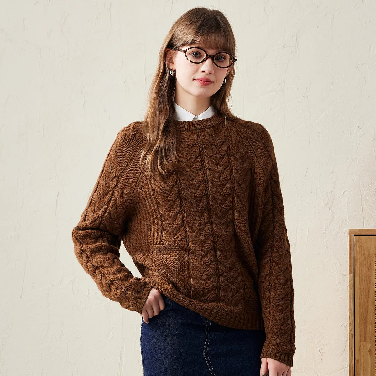 100% Wool Women's Cozy Cable Knit Sweater sold by COMOBOCA product image thumbnail 2