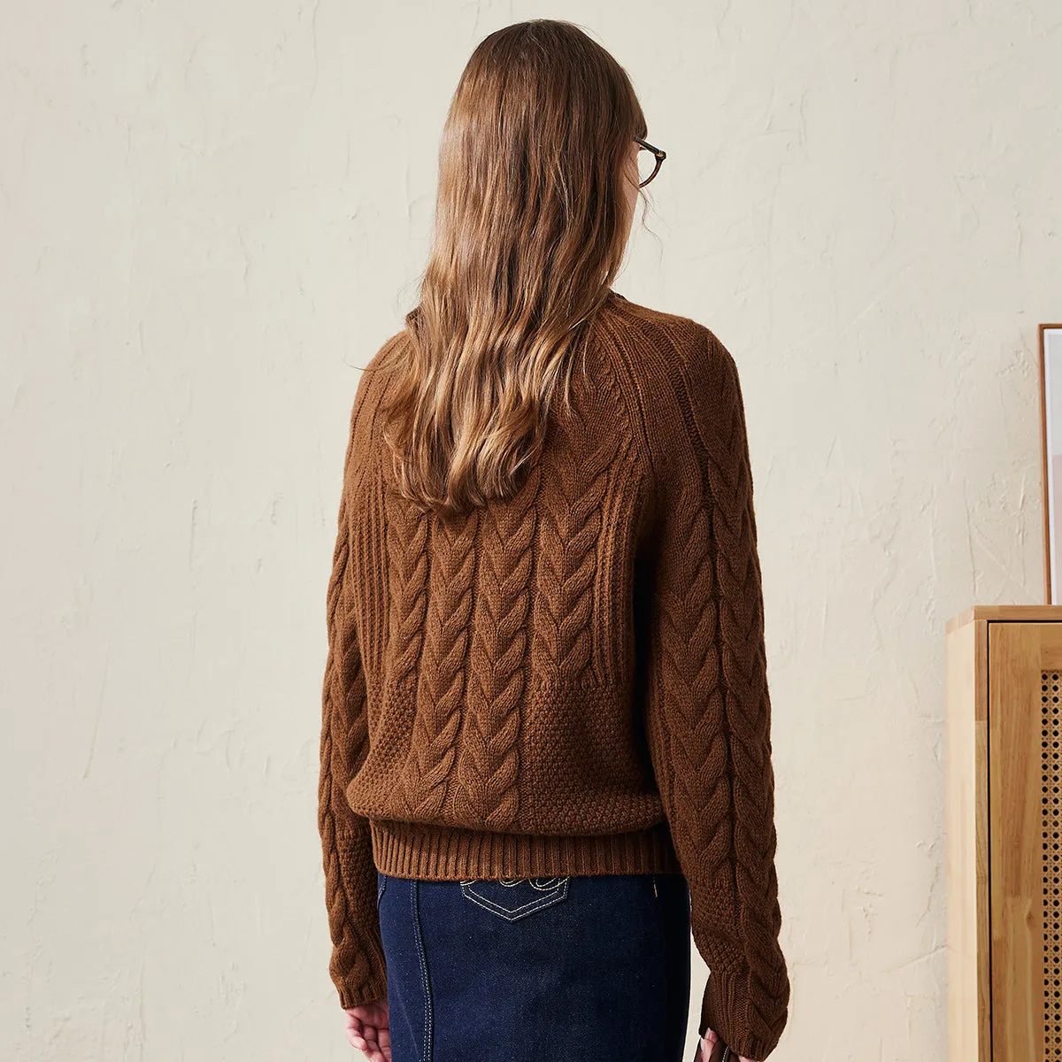 100% Wool Women's Cozy Cable Knit Sweater sold by COMOBOCA product image thumbnail 3