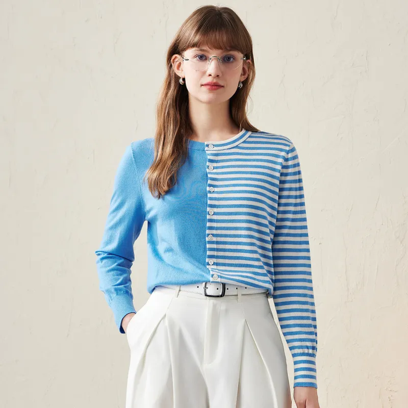 100% Wool Dual-Tone Striped Button-Down Cardigan sold by COMOBOCA