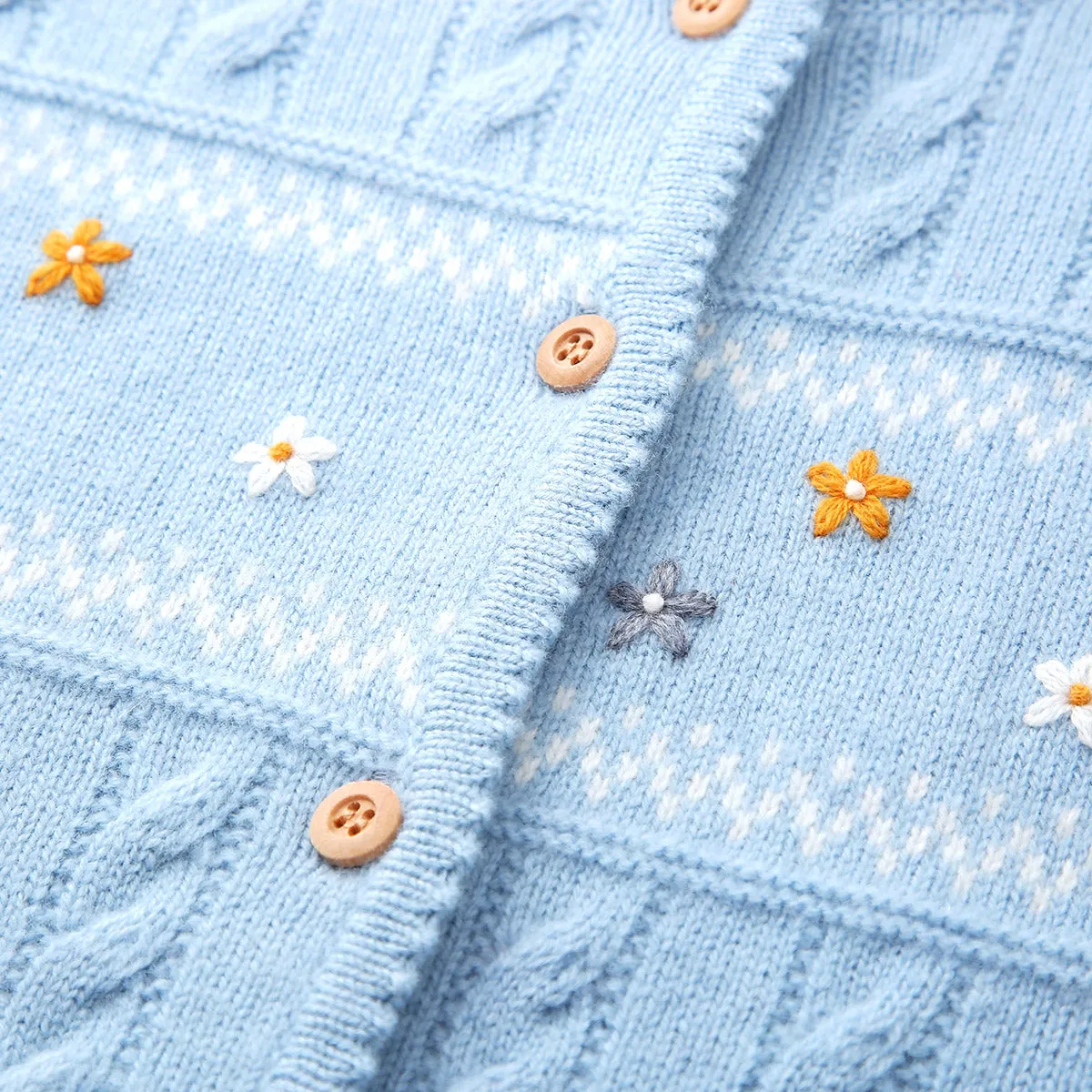 100% Wool Vintage Floral Embroidered Cable Knit Cardigan sold by COMOBOCA product image thumbnail 4