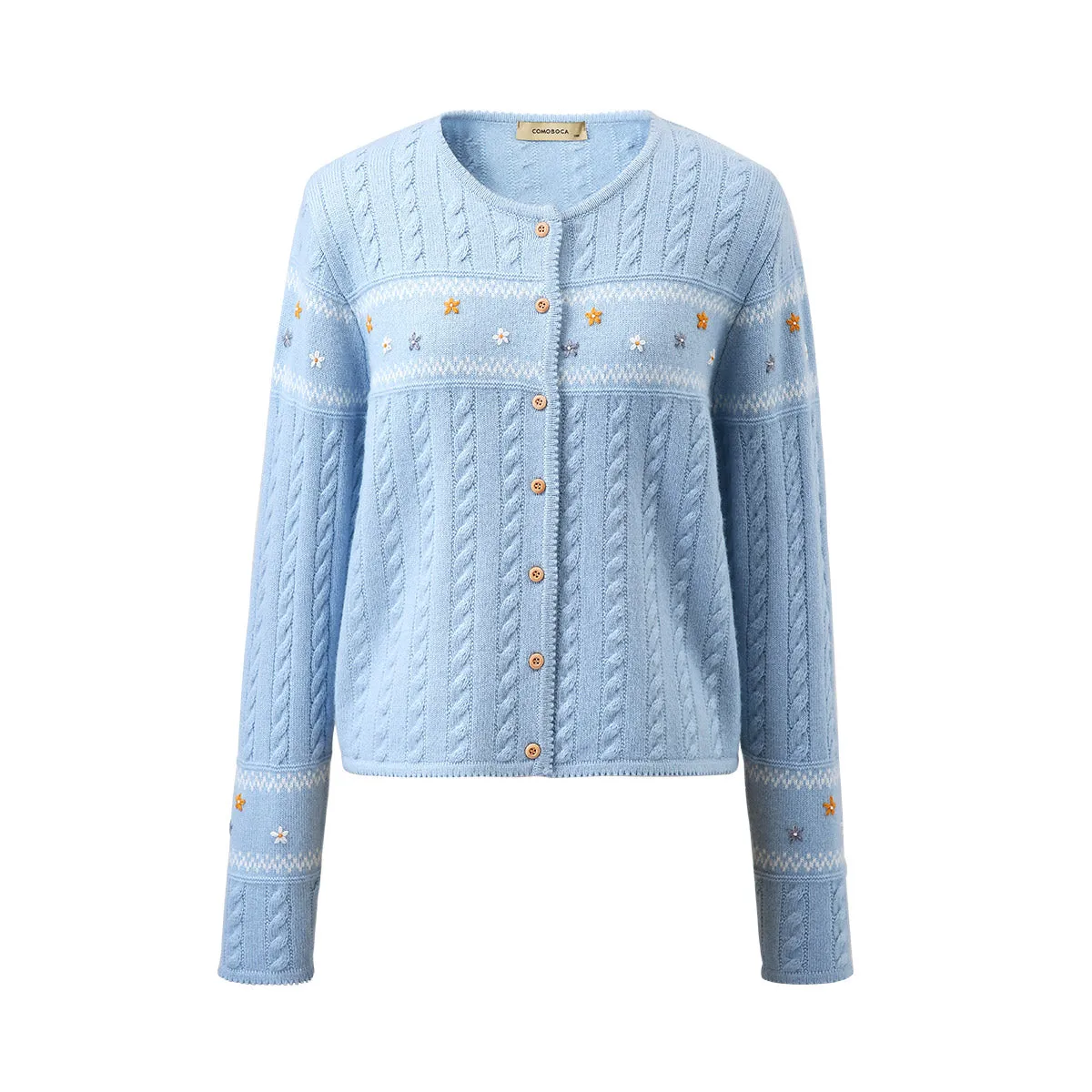 100% Wool Vintage Floral Embroidered Cable Knit Cardigan sold by COMOBOCA product image thumbnail 2