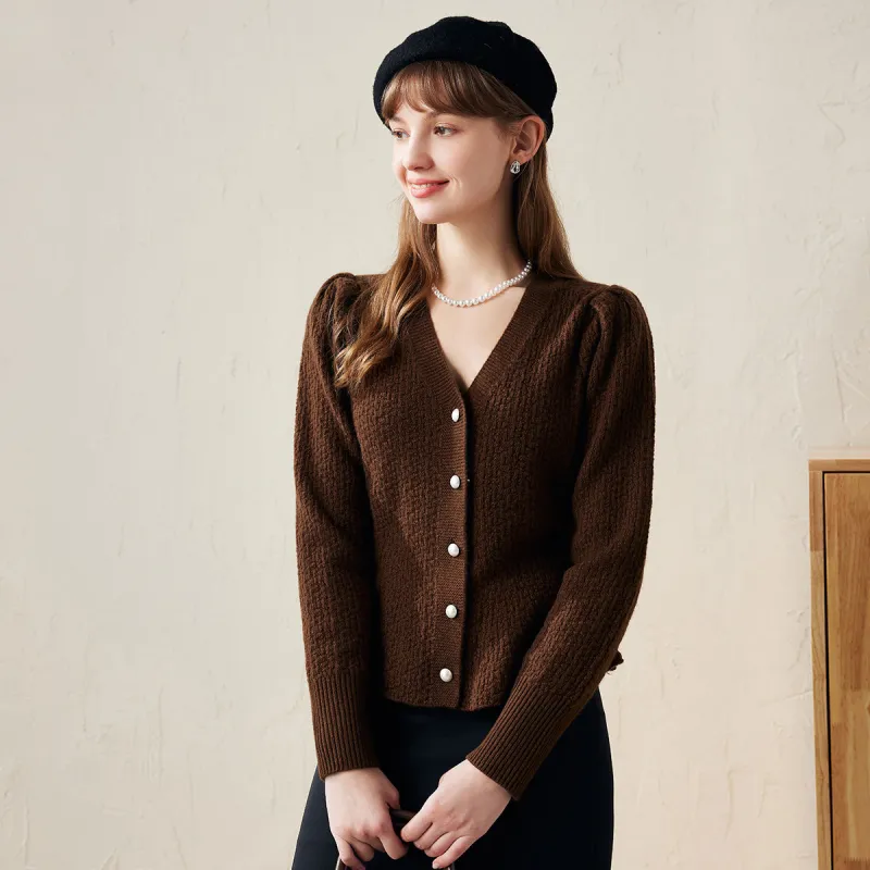 100% Wool Elegant Peplum Button Cardigan sold by COMOBOCA
