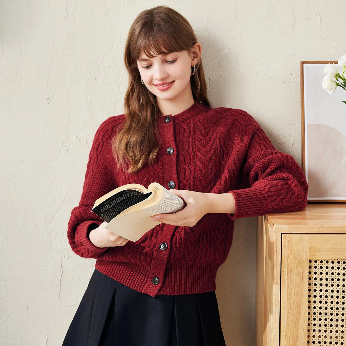 100% Wool Women's Cable Knit Button Cardigan sold by COMOBOCA product image thumbnail 2