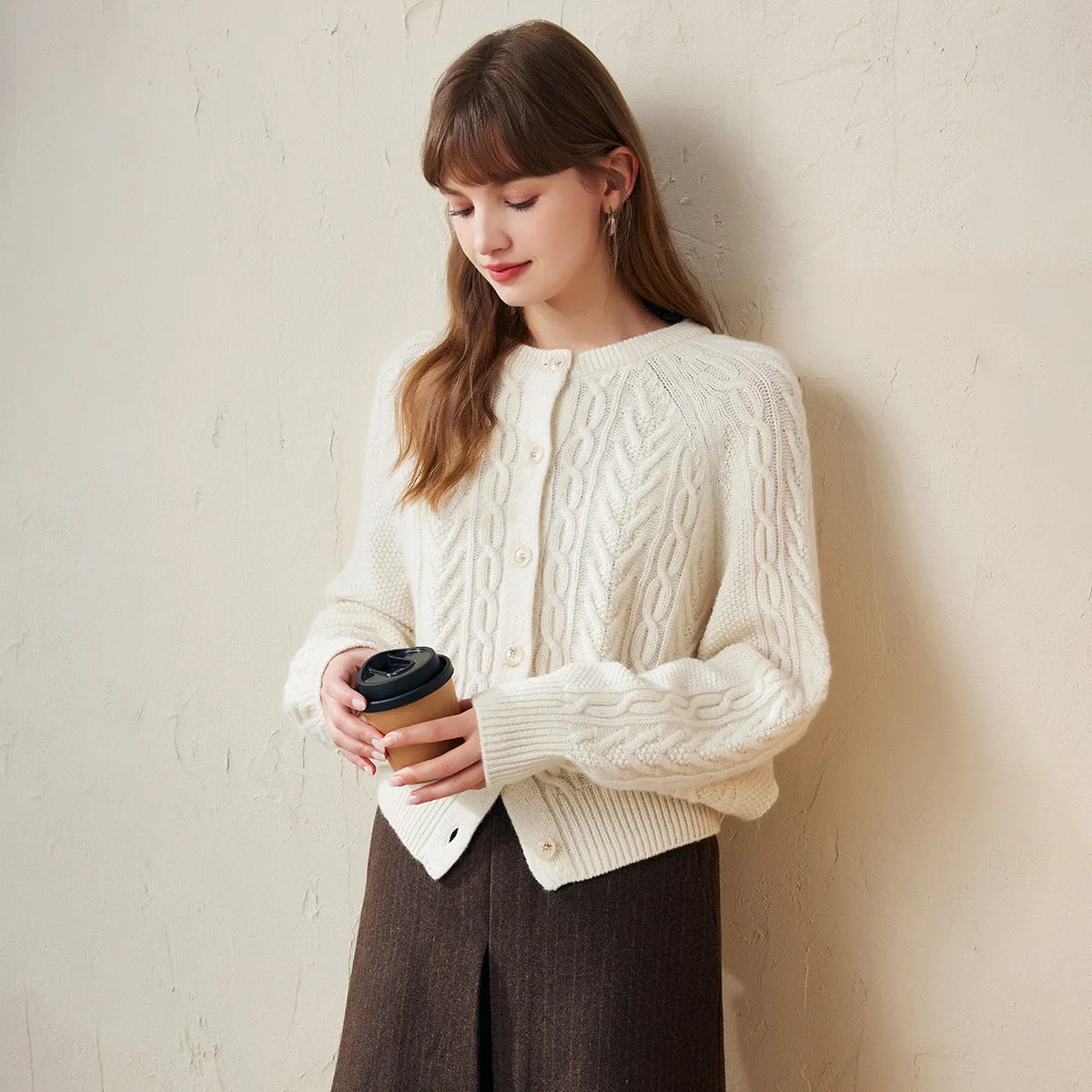 100% Wool Women's Cable Knit Button Cardigan sold by COMOBOCA product image thumbnail 3