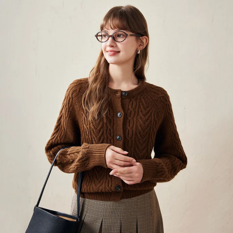 100% Wool Women's Cable Knit Button Cardigan sold by COMOBOCA