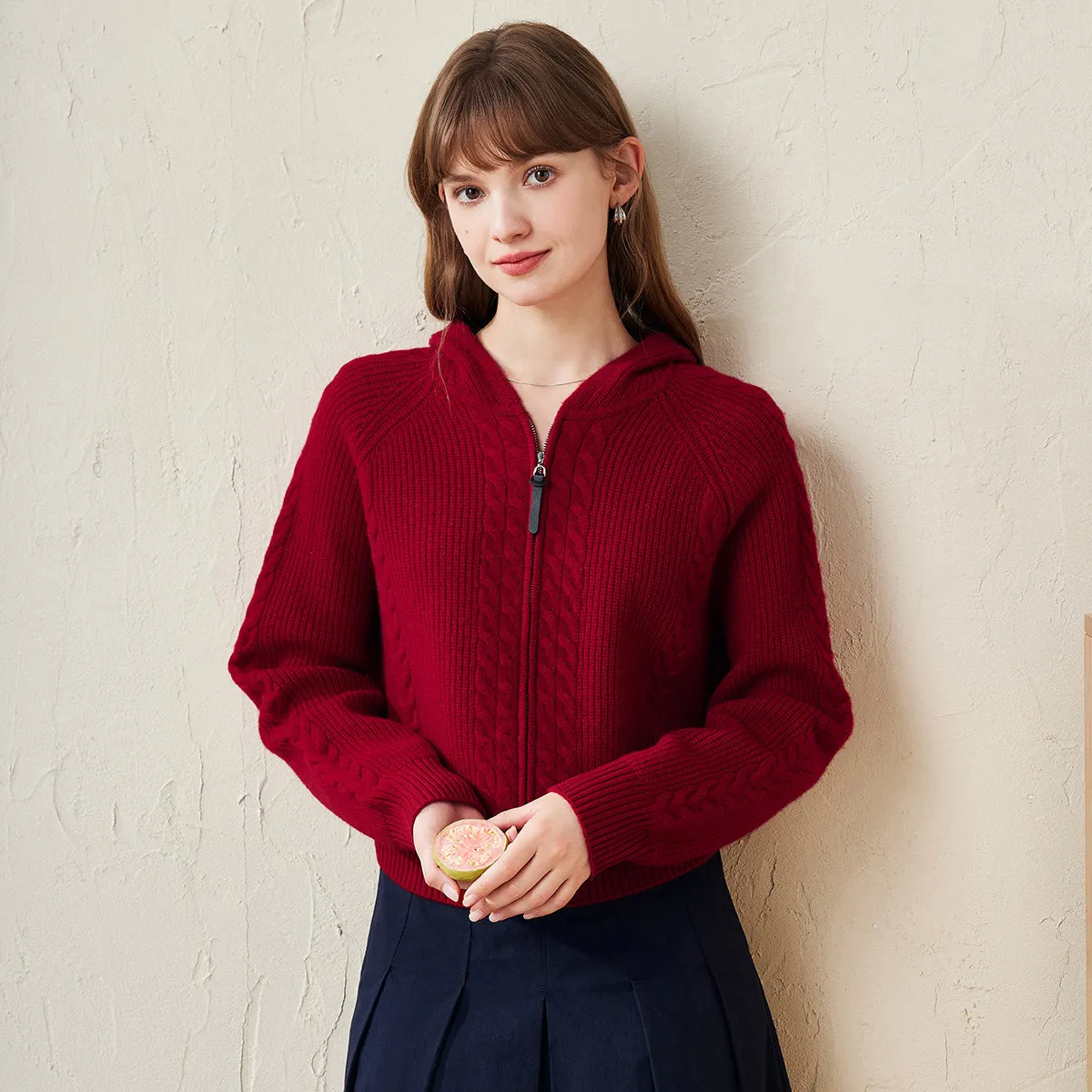 100% Wool Women's Cardigan Cable Knit Hoodie sold by COMOBOCA