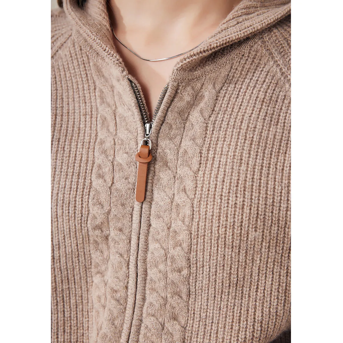 100% Wool Women's Cardigan Cable Knit Hoodie sold by COMOBOCA product image thumbnail 5