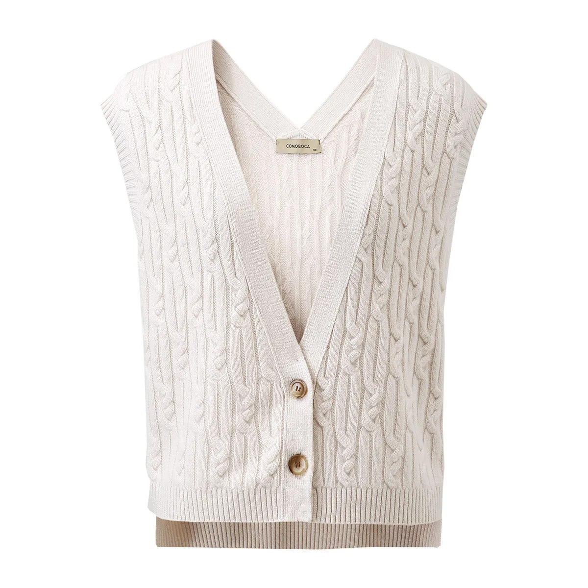 100% Wool Women's Cable Knit Button-Front Vest sold by COMOBOCA product image thumbnail 4