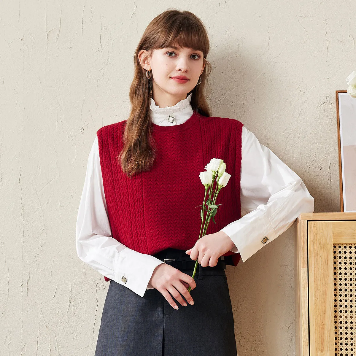 100% Wool Women's Knit Sleeveless Sweater Vest sold by CB Cashmere product image thumbnail 3