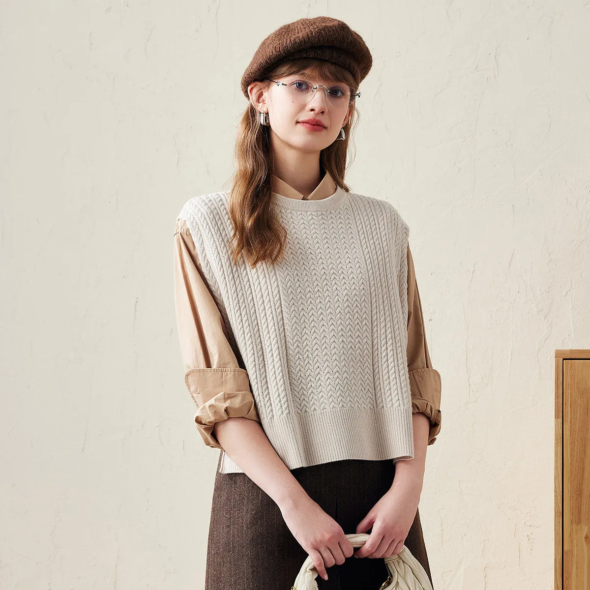 100% Wool Women's Knit Sleeveless Sweater Vest sold by CB Cashmere product image thumbnail 4