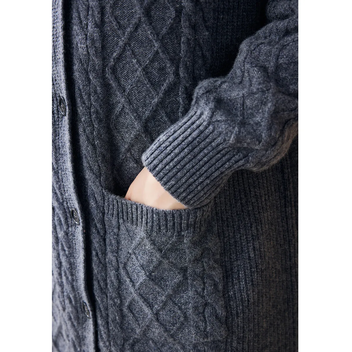 100% Wool Women's Cable Knit Long Front Button Coat sold by COMOBOCA product image thumbnail 3