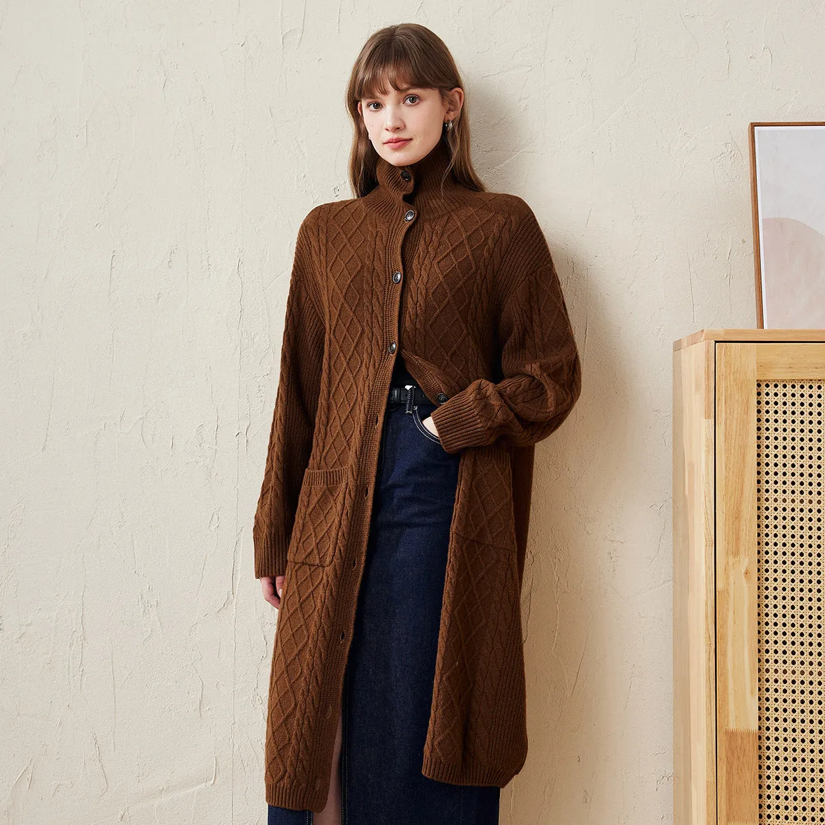 100% Wool Women's Cable Knit Long Front Button Coat sold by COMOBOCA