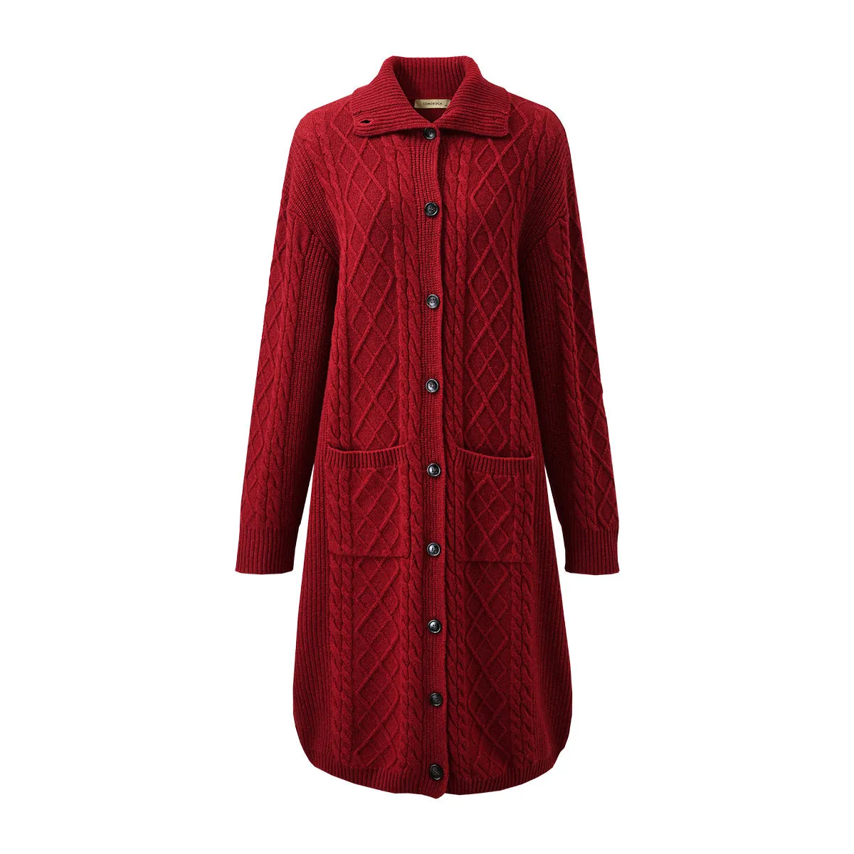 100% Wool Women's Cable Knit Long Front Button Coat sold by COMOBOCA product image thumbnail 5