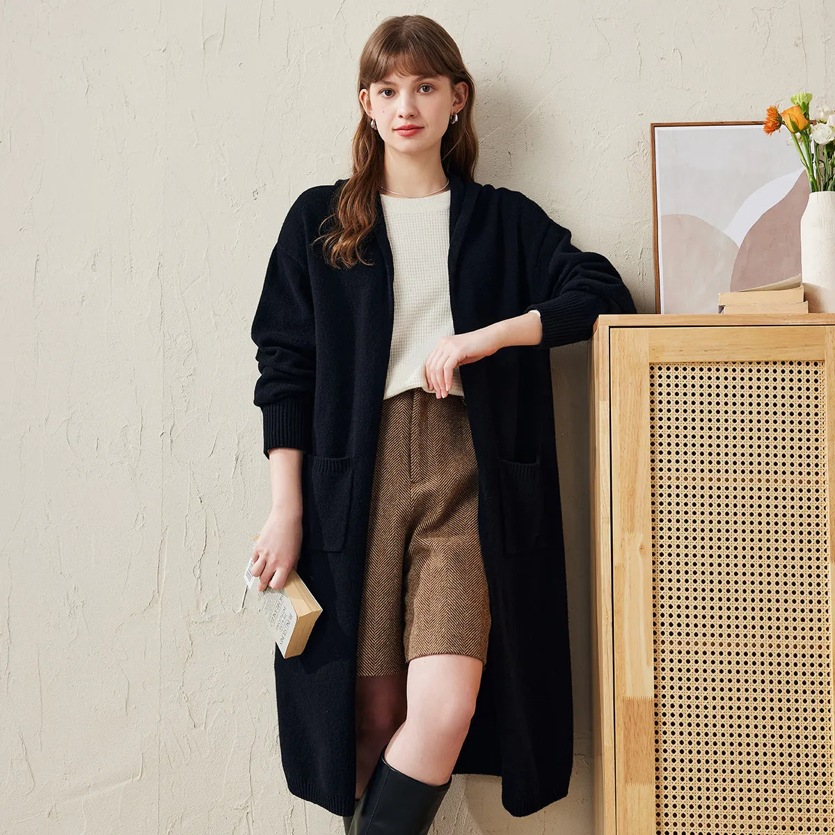 100% Wool Cozy Long Hooded Coat with Pockets sold by COMOBOCA