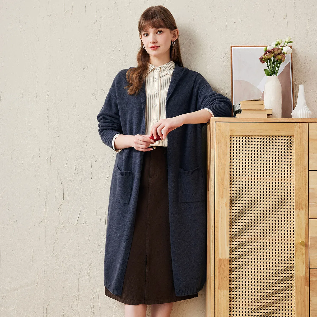 100% Wool Cozy Long Hooded Coat with Pockets sold by COMOBOCA product image thumbnail 2