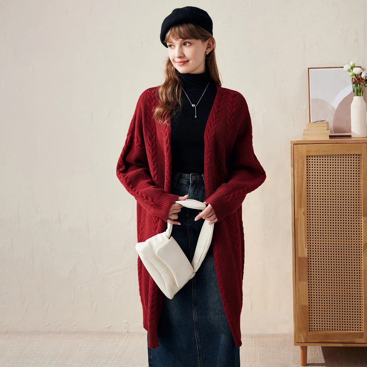 100% Wool Women's Cozy Cable Knit Long Coat sold by CB Cashmere product image thumbnail 2