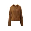 100% Wool Sweater Women's Knit Hoodie with Cable Sleeve Details sold by COMOBOCA
