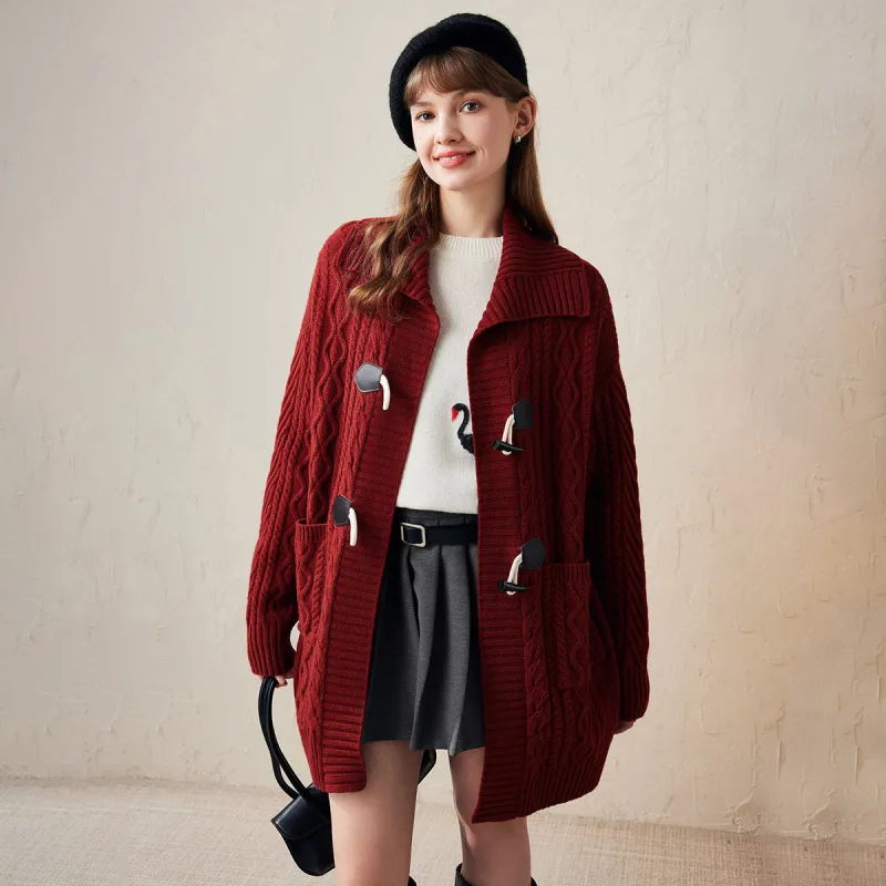 100% Wool Women's Toggle Closure Cable Knit Coat sold by COMOBOCA