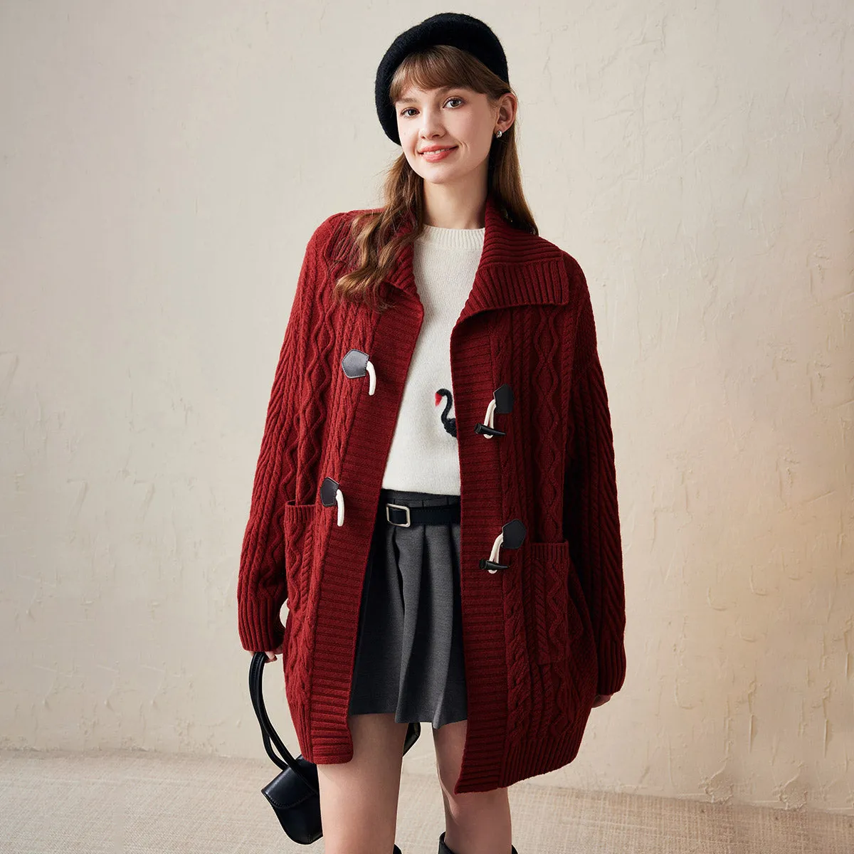 100% Wool Women's Toggle Closure Cable Knit Coat sold by COMOBOCA