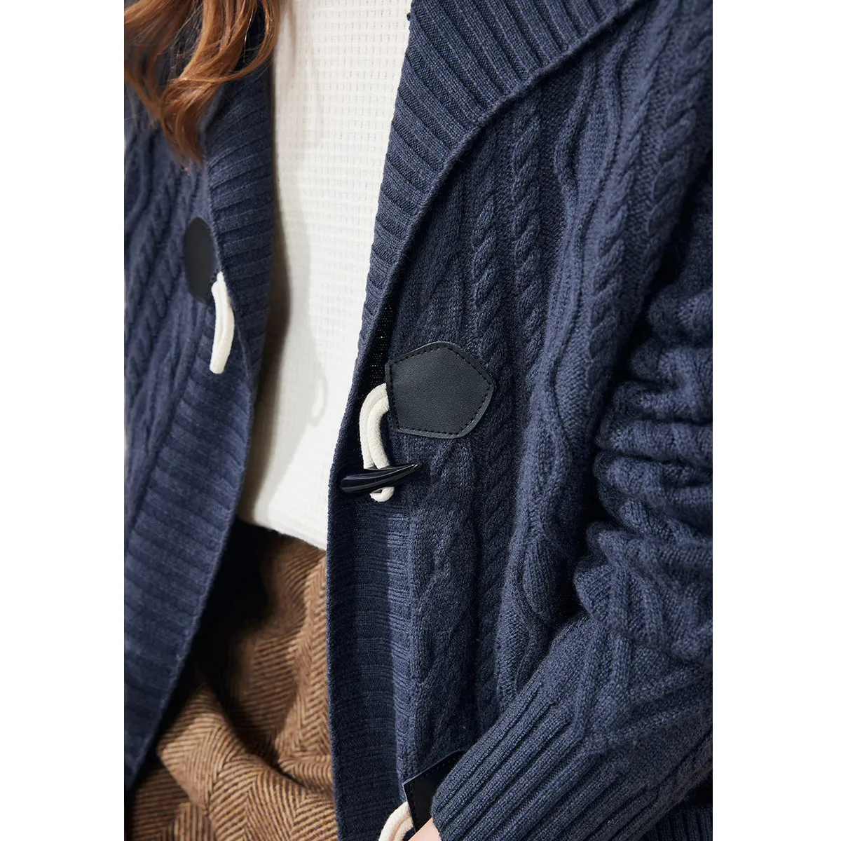 100% Wool Women's Toggle Closure Cable Knit Coat sold by COMOBOCA product image thumbnail 4